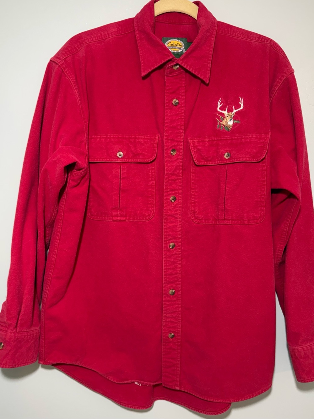 Cabela's Red Long-Sleeve Button-Down Shirt with Deer Embroidery